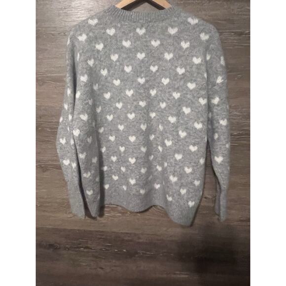CeCe Sweater Grey White Hearts Oversized XS Knit Stretchy Women Love Valentines - Picture 5 of 7